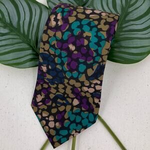 Botany 500 Purple Green Navy Blue Black Teal Mosaic Floral Pattern Necktie Tie